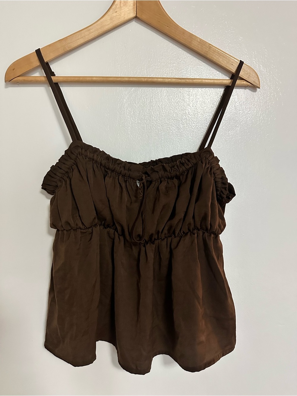 American Eagle Outfitters Brown Smocked Spaghetti-Strap Camisole